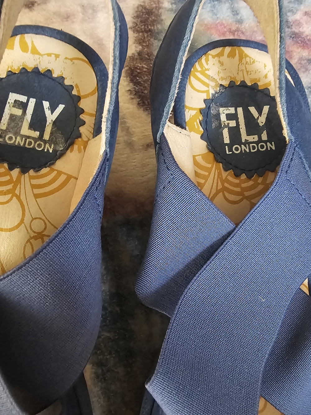 Fly London Blue Leather & Elastic Strap Platform Sandals - Picture 6 of 11